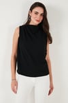 Slim Fit Dik Yaka Omuz Büzgülü Kadın Bluz 6527836 SİYAH