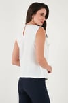 Slim Fit Dik Yaka Omuz Büzgülü Kadın Bluz 6527836 BEYAZ