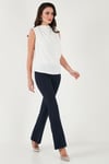 Slim Fit Dik Yaka Omuz Büzgülü Kadın Bluz 6527836 BEYAZ