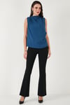 Slim Fit Dik Yaka Omuz Büzgülü Kadın Bluz 6527836 İNDİGO