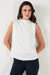 Slim Fit Dik Yaka Omuz Büzgülü Kadın Bluz 6527836 BEYAZ