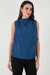 Slim Fit Dik Yaka Omuz Büzgülü Kadın Bluz 6527836 İNDİGO