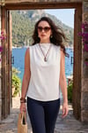 Slim Fit Dik Yaka Omuz Büzgülü Kadın Bluz 6527836 BEYAZ