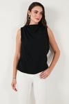 Slim Fit Dik Yaka Omuz Büzgülü Kadın Bluz 6527836 SİYAH