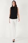 Slim Fit Dik Yaka Omuz Büzgülü Kadın Bluz 6527836 SİYAH