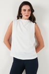 Slim Fit Dik Yaka Omuz Büzgülü Kadın Bluz 6527836 BEYAZ