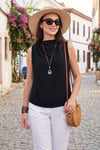 Slim Fit Dik Yaka Omuz Büzgülü Kadın Bluz 6527836 SİYAH