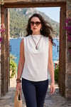 Slim Fit Dik Yaka Omuz Büzgülü Kadın Bluz 6527836 BEYAZ