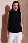 Slim Fit Dik Yaka Omuz Büzgülü Kadın Bluz 6527836 SİYAH