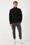Slim Fit Dik Yaka Soğuk Geçirmez Kışlık Şardonlu Erkek Polar 5906053 SİYAH