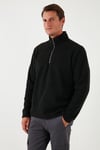 Slim Fit Dik Yaka Soğuk Geçirmez Kışlık Şardonlu Erkek Polar 5906053 SİYAH