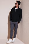 Slim Fit Dik Yaka Soğuk Geçirmez Kışlık Şardonlu Erkek Polar 5906053 SİYAH
