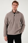 Slim Fit Dik Yaka Soğuk Geçirmez Kışlık Şardonlu Erkek Polar 5906053 VİZON