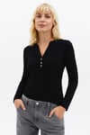 Slim Fit Düğme Detaylı V Yaka Kadın T Shirt 25K0136K1 SİYAH