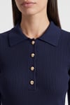 Slim Fit Düğmeli Polo Yaka Fitilli Kadın Bluz 26K0149K1 LACİVERT