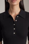 Slim Fit Düğmeli Polo Yaka Fitilli Kadın Bluz 26K0149K1 SİYAH