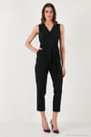 Slim Fit Düz Paça Kruvaze Yaka Kemerli Kadın Tulum 6783626 SİYAH
