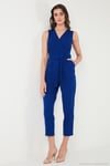 Slim Fit Düz Paça Kruvaze Yaka Kemerli Kadın Tulum 6783626 SAKS