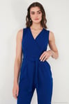 Slim Fit Düz Paça Kruvaze Yaka Kemerli Kadın Tulum 6783626 SAKS