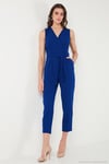 Slim Fit Düz Paça Kruvaze Yaka Kemerli Kadın Tulum 6783626 SAKS