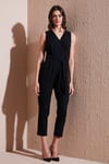 Slim Fit Düz Paça Kruvaze Yaka Kemerli Kadın Tulum 6783626 SİYAH