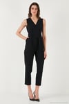 Slim Fit Düz Paça Kruvaze Yaka Kemerli Kadın Tulum 6783626 SİYAH