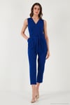 Slim Fit Düz Paça Kruvaze Yaka Kemerli Kadın Tulum 6783626 SAKS
