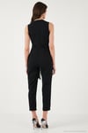 Slim Fit Düz Paça Kruvaze Yaka Kemerli Kadın Tulum 6783626 SİYAH