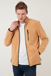 Slim Fit Fermuarlı Cepli Dik Yaka Soğuk Geçirmez Polar Erkek Hırka 5906028 VİZON