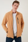 Slim Fit Fermuarlı Cepli Dik Yaka Soğuk Geçirmez Polar Erkek Hırka 5906028 VİZON
