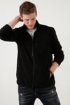 Slim Fit Fermuarlı Cepli Dik Yaka Soğuk Geçirmez Polar Erkek Hırka 5906028 SİYAH