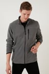 Slim Fit Fermuarlı Cepli Dik Yaka Soğuk Geçirmez Polar Erkek Hırka 5906028 GRİ