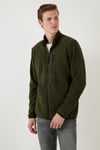 Slim Fit Fermuarlı Cepli Dik Yaka Soğuk Geçirmez Polar Erkek Hırka 5906028 HAKİ