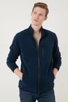 Slim Fit Fermuarlı Cepli Dik Yaka Soğuk Geçirmez Polar Erkek Hırka 5906028 LACİVERT