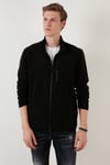 Slim Fit Fermuarlı Cepli Dik Yaka Soğuk Geçirmez Polar Erkek Hırka 5906028 SİYAH