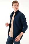 Slim Fit Fermuarlı Cepli Dik Yaka Soğuk Geçirmez Polar Erkek Hırka 5906028 LACİVERT