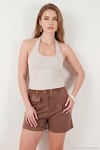 Slim Fit Halter Yaka Sırt Dekolteli İkili Paket Kadın Bluz 5866664 TAŞ-KAHVE