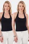 Slim Fit Halter Yaka Sırt Dekolteli İkili Paket Kadın Bluz 5866664 SİYAH-SİYAH