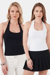 Slim Fit Halter Yaka Sırt Dekolteli İkili Paket Kadın Bluz 5866664 SİYAH-BEYAZ