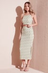 Slim Fit İp Askılı Yırtmaçlı Kadın Takım 5865278 YEŞİL-BEYAZ