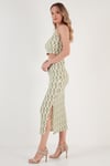 Slim Fit İp Askılı Yırtmaçlı Kadın Takım 5865278 YEŞİL-BEYAZ