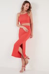 Slim Fit İp Askılı Yırtmaçlı Kadın Takım 5865278 NAR ÇİÇEĞİ