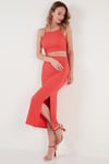 Slim Fit İp Askılı Yırtmaçlı Kadın Takım 5865278 NAR ÇİÇEĞİ