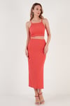 Slim Fit İp Askılı Yırtmaçlı Kadın Takım 5865278 NAR ÇİÇEĞİ
