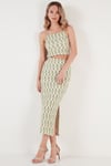 Slim Fit İp Askılı Yırtmaçlı Kadın Takım 5865278 YEŞİL-BEYAZ