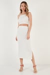 Slim Fit İp Askılı Yırtmaçlı Kadın Takım 5865278 EKRU