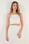 Slim Fit İp Askılı Yırtmaçlı Kadın Takım 5865278 EKRU