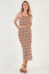 Slim Fit İp Askılı Yırtmaçlı Kadın Takım 5865278 KAHVE-BEYAZ