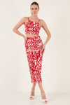 Slim Fit İp Askılı Yırtmaçlı Midi Alt-Üst Kadın Takım 5865726 BORDO