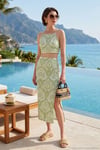 Slim Fit İp Askılı Yırtmaçlı Midi Alt-Üst Kadın Takım 5869021 Olive
